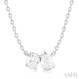 1/3 ctw Toi Et Moi Oval and Pear Cut Diamond Necklace in 14K White Gold