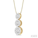 1/4 ctw Lovebright 3 stone Essential Round Cut Diamond Pendant with Chain in 14K Yellow and White Gold