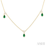 1/4 ctw Round Cut Diamonds and 5X3MM Pear Shape Emerald Precious Station Necklace in 14K Yellow Gold