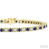 2.5 MM Sapphire and 1 1/2 ctw Round Cut Diamond Square Box Link Precious Tennis Bracelet in 14K Yellow Gold