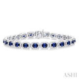 4X3 MM Emerald Cut Sapphire and 2 1/5 ctw Round Cut Diamond Halo Precious Bracelet in 14K White Gold