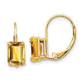 14k 7x5mm Emerald Cut Citrine Leverback Earrings