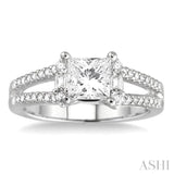 3/8 Ctw Round and Baguette Cut Diamond Princess Shape Semi-Mount Engagement Ring in 14K White Gold