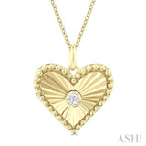 1/20 Ctw Heart fluted medallion Round Cut Diamond Pendant With Chain in 10K Yellow Gold