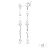 1/20 ctw Cultured Pearls 4 MM and Round Cut Diamond Station Long Earring in 14K White Gold