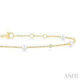 3 MM Round Shape Cultured Pearl and 1/20 ctw Round Cut Diamond Fashion Station Bracelet in 14K Yellow Gold