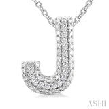 1/20 ctw Bubble Accent Initial 'J' Round Cut Diamond Fashion Pendant With Chain in Sterling Silver