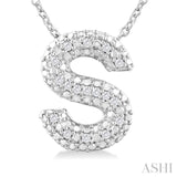 1/20 ctw Bubble Accent Initial 'S' Round Cut Diamond Fashion Pendant With Chain in Sterling Silver