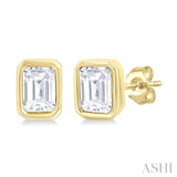 1/5 ctw Petite Bezel Set Emerald Cut Diamond Fashion Stud Earring in 10K Yellow Gold