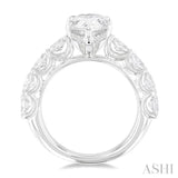 7/8 Ctw Pear Shape Oval and Round Cut Diamond Semi Mount Engagement Ring in 14K  White Gold