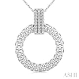 1/8 Ctw Cable Chain Inspired Bold Weave Circle Round Cut Diamond Pendant With Chain in Sterling Silver