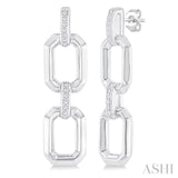 1/10 Ctw Bold Open Window Octagonal Shape D-Link Round Cut Diamond Fashion Earring in Sterling Silver