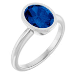 14K White Lab-Grown Blue Sapphire Ring