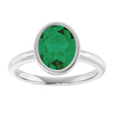 14K White Lab-Grown Emerald Ring