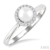 5 MM White Cultured Pearl and 1/20 Ctw Round Cut Diamond Halo Ring in 14K White Gold