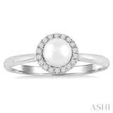 5 MM White Cultured Pearl and 1/20 Ctw Round Cut Diamond Halo Ring in 10K White Gold