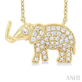 1/6 ctw Petite Tusked Elephant Round Cut Diamond Fashion Pendant With Chain in 10K Yellow Gold