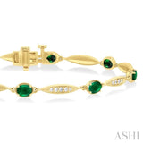 1/4 ctw Oval Cut 4X3 MM Emerald and Round Cut Diamond Precious Bracelet in 10K Yellow Gold