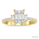5/8 Ctw Baguette and Round Cut Fusion Diamond Engagement Ring in 14K Yellow and White Gold