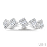 1/3 Ctw Cushion Shape 5-Mount Fusion Baguette and Round Cut Diamond Fashion Ring in 14K White Gold