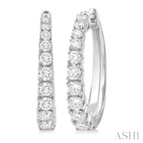 1 1/2 ctw Graduated Round Cut Diamond Fashion Hoop Earrings in 14K White Gold