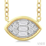 1/6 Ctw Petite Bezel Set East-West Marquise Shape Fusion Baguette and Round Cut Diamond Fashion Pendant With Chain in 10K Yellow Gold