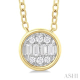 1/6 Ctw Petite Bezel Set Round Shape Fusion Baguette and Round Cut Diamond Fashion Pendant With Chain in 10K Yellow Gold