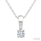 1/10 Ctw Prong Set Round Cut Diamond Solitaire Pendant With Chain in 14K White Gold