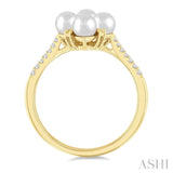 4 MM Floral Center Round Shape Cultured Pearl and 1/8 Ctw Round Cut Diamond Fashion Ring in 10K Yellow Gold