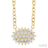 1/6 Ctw Petite East-West Set Oval Shape Round Cut Diamond Cluster Fashion Pendant With Chain in 10K Yellow Gold