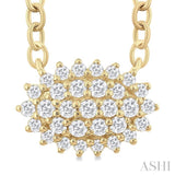 1/6 Ctw Petite East-West Set Oval Shape Round Cut Diamond Cluster Fashion Pendant With Chain in 10K Yellow Gold