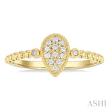 1/8 Ctw Petite Bead Shank Pear Shape Center Round Cut Diamond Fashion Ring in 10K Yellow Gold