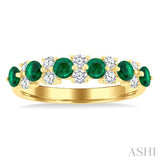 3 MM Emerald and 1/3 Ctw Round Cut Diamond Precious Band in 14K Yellow Gold