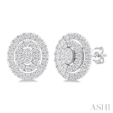 1/5 Ctw Double Halo Oval Shape Petite Round Cut Diamond Fashion Stud Earring in 10K White Gold