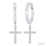 1/10 ctw Petite Cross Round Cut Diamond Fashion Huggies in 10K White Gold