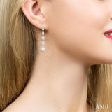 1 1/2 Ctw Pear Shape Fusion Baguette and Round Cut Diamond Fashion Long Earring in 14K White Gold