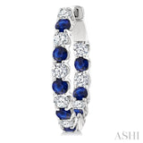 2.5 MM Sapphire and 1 Ctw Round Cut Inside-Out Diamond Precious Hoop Earrings in 14K White Gold