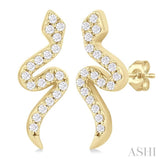 1/8 Ctw Petite Snake Round Cut Diamond Fashion Stud Earring in 10K Yellow Gold