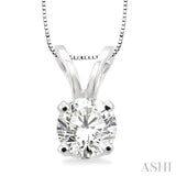 Round Cut Diamond Solitaire Pendant in 14K White Gold with chain