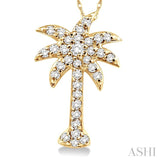 1/5 Ctw Palm Tree Round Cut Diamond Pendant in 14K Yellow Gold with Chain