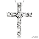 1/10 Ctw Diamond Cross Pendant in 10K White Gold with Chain