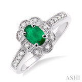 6x4 MM Oval Cut Emerald and 1/6 Ctw Single Cut Diamond Ring in 10K White Gold