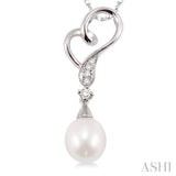 9x7 MM Briolette Cut Cultured Pearl and 1/20 Ctw Round Cut Diamond Drop Pendant in 10K White Gold with Chain