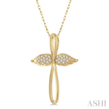 1/10 Ctw Twisted Cross Angel Wings Round Cut Diamond Pendant With Chain in 10K Yellow Gold