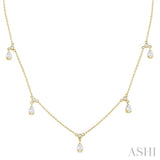 5/8 ctw Dangle Pear and Round Cut Diamond Station Necklace in 14K Yellow Gold