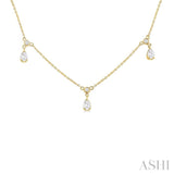 5/8 ctw Dangle Pear and Round Cut Diamond Station Necklace in 14K Yellow Gold