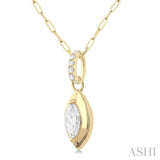 1/4 ctw Dome Marquise and Round Cut Diamond Fashion Pendant With Paper Clip Chain in 14K Yellow Gold