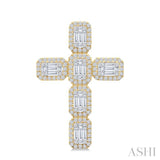 1 1/2 Ctw Cross Fusion Baguette and Round Cut Diamond Fashion Pendant in 14K Yellow and White Gold