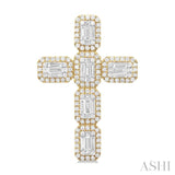 1 1/2 ctw Cross Fusion Baguette and Round Cut Diamond Fashion Pendant in 14K Yellow and White Gold