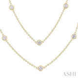 2.00 ctw Bezel Set Round Cut Diamond Station Long Necklace in 14K Yellow Gold